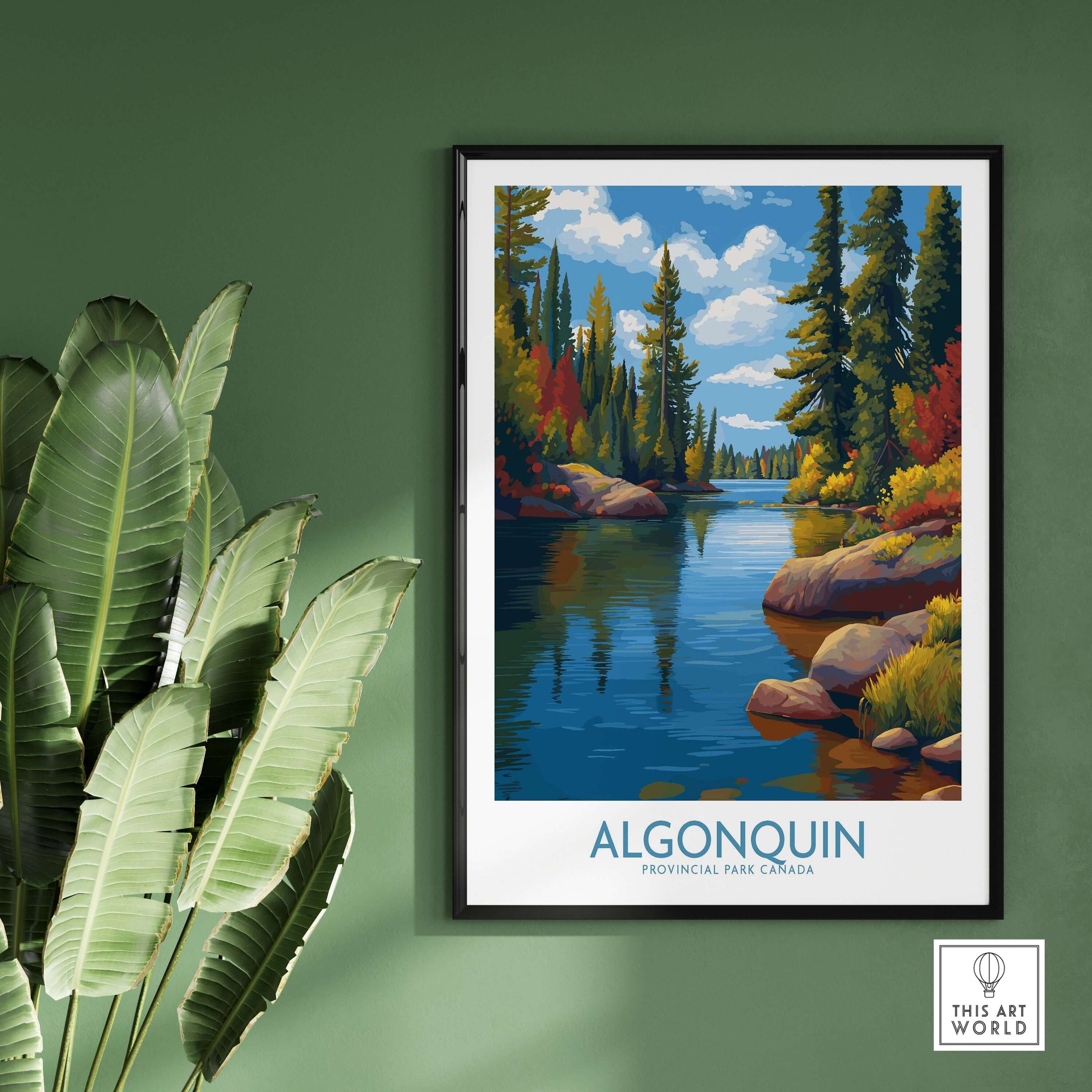 Algonquin Autumn Forest Art Print | Canada Fall Wilderness Poster showcasing vibrant colors and serene wilderness scenery.