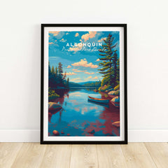 Algonquin Ontario Blue Water Landscape Print | Nature Wall Decor featuring serene lake and vibrant nature scene.