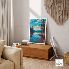 Algonquin Ontario Blue Water Landscape Print | Nature Wall Decor displayed in a cozy indoor setting.