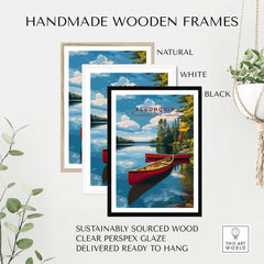 Algonquin Ontario Wilderness Boating Art | North American Nature Decor framed in natural, white, and black handmade wood frames.