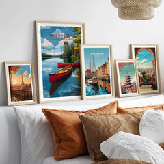 Algonquin Ontario Wilderness Boating Art | North American Nature Decor displayed in a cozy home setting.