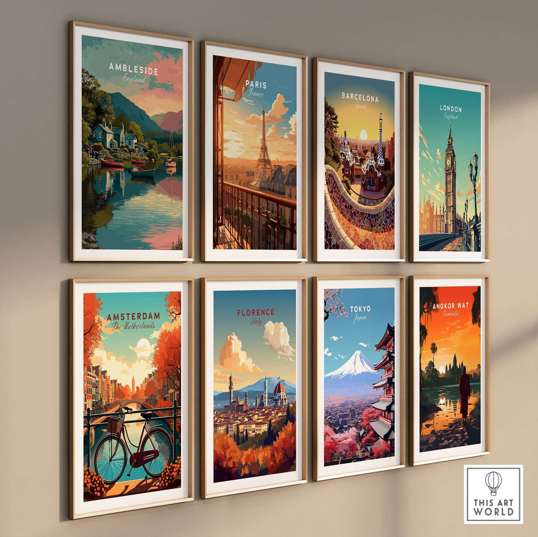 Ambleside Sunset Lake District View Print | Romantic English Home Decor displayed among other city prints.