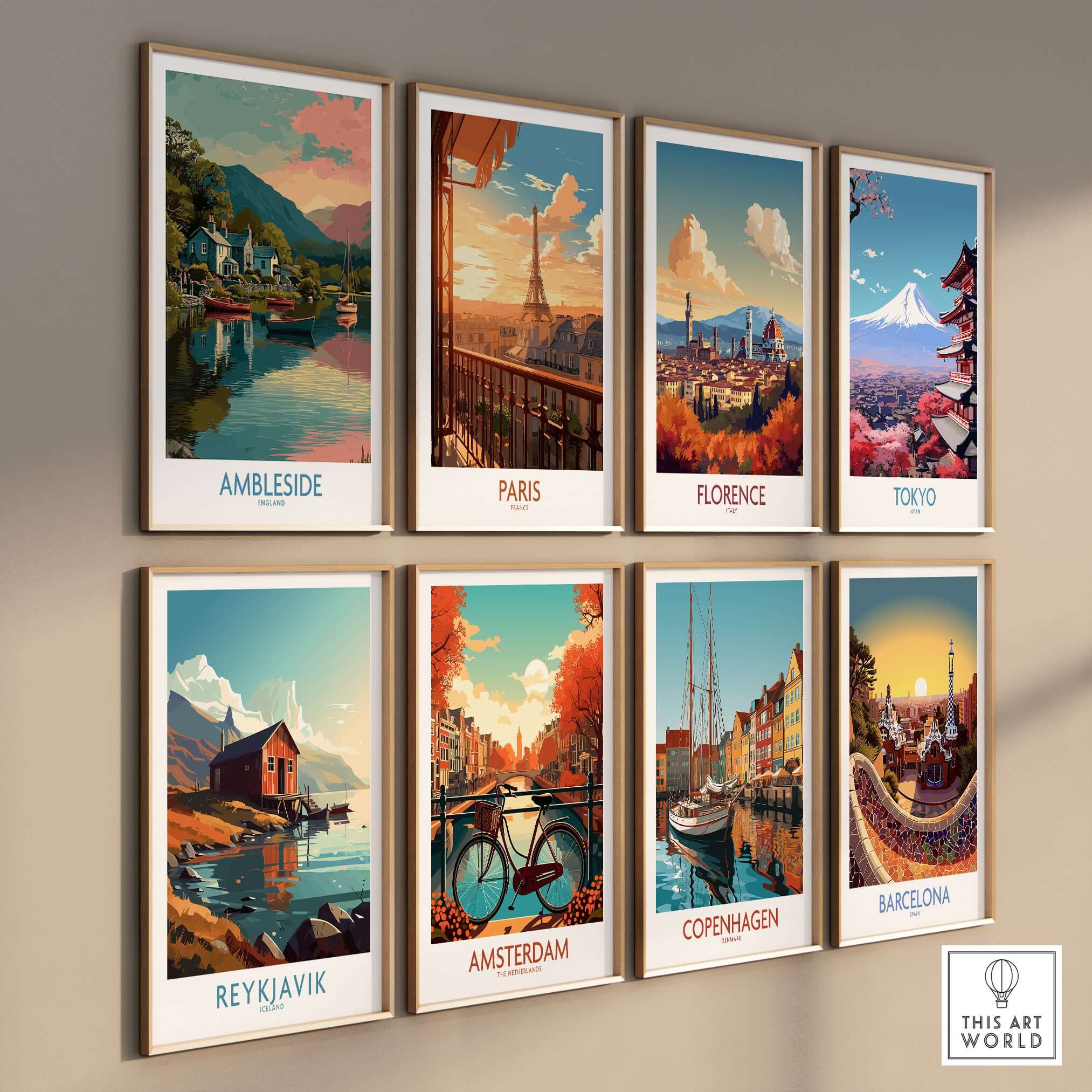 Ambleside Lake Windermere Boats Art Print | England Poster showcased among iconic city art prints.