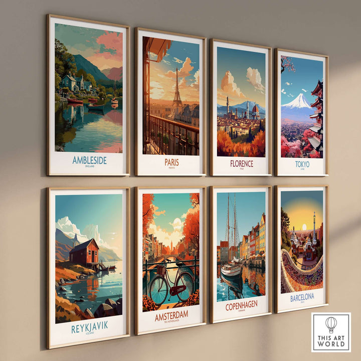 Ambleside Lake Windermere Boats Art Print | England Poster showcased among other travel-themed art prints.