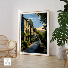 Ambleside Cumbria Stone Buildings Print | English Countryside Wall Decor showcasing picturesque stone homes in a charming setting.