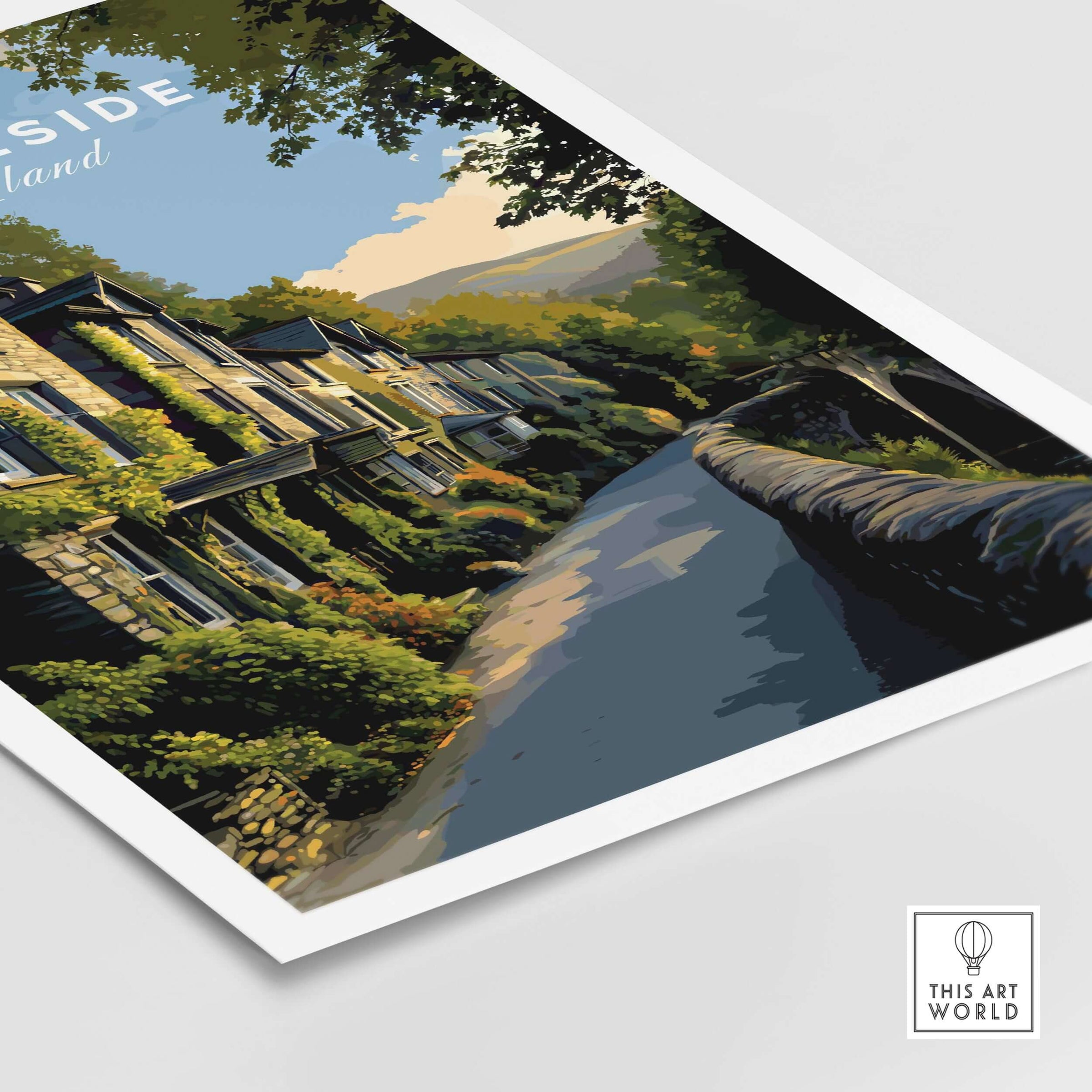 Ambleside Cumbria Stone Buildings Print | English Countryside Wall Decor showcasing traditional stone architecture and rural charm.