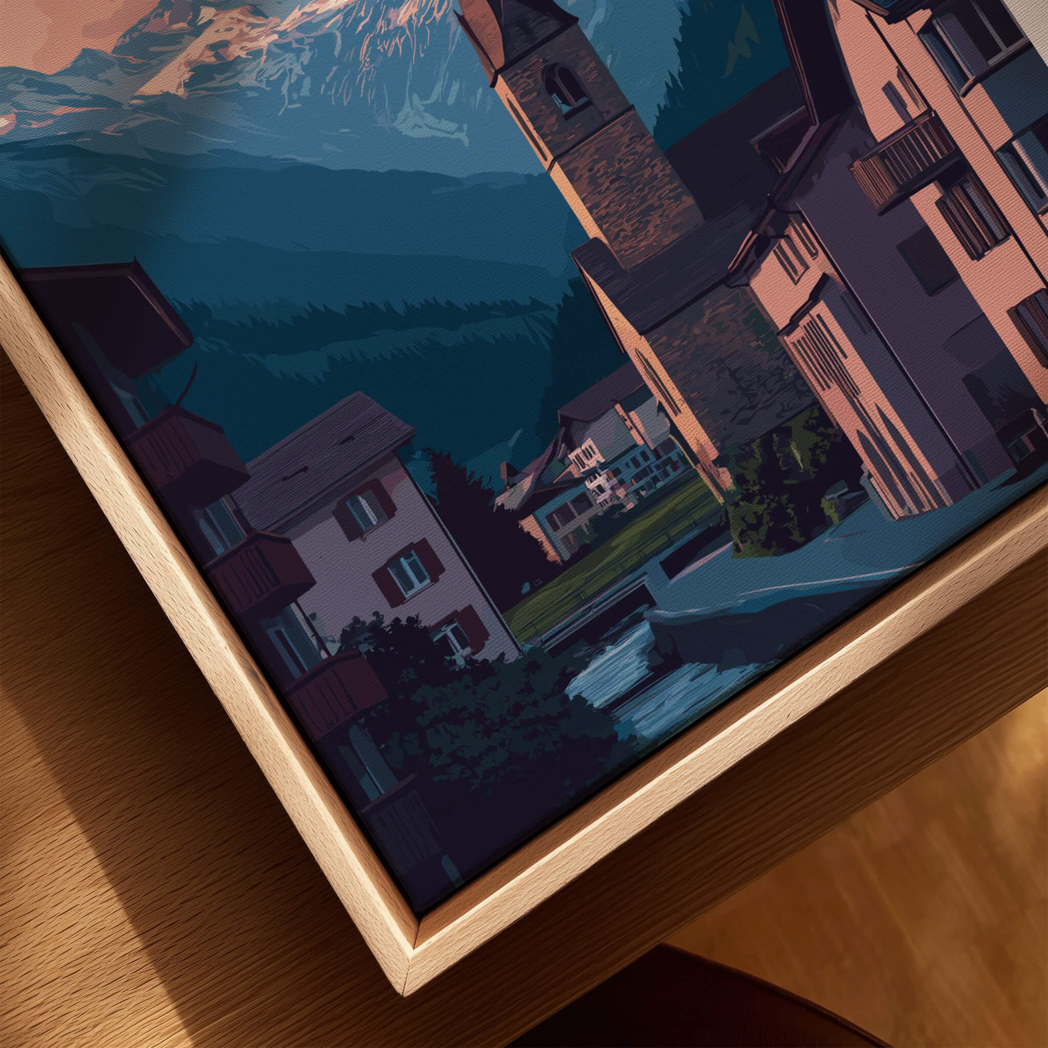 Andermatt Travel Poster – Switzerland Print featuring alpine landscape and village architecture.