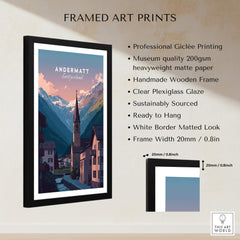 Andermatt Travel Poster – Switzerland Print featuring alpine scenery in a framed art print format.