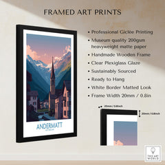 Andermatt Switzerland Print – Travel Poster framed art print showcasing stunning Alpine scenery.