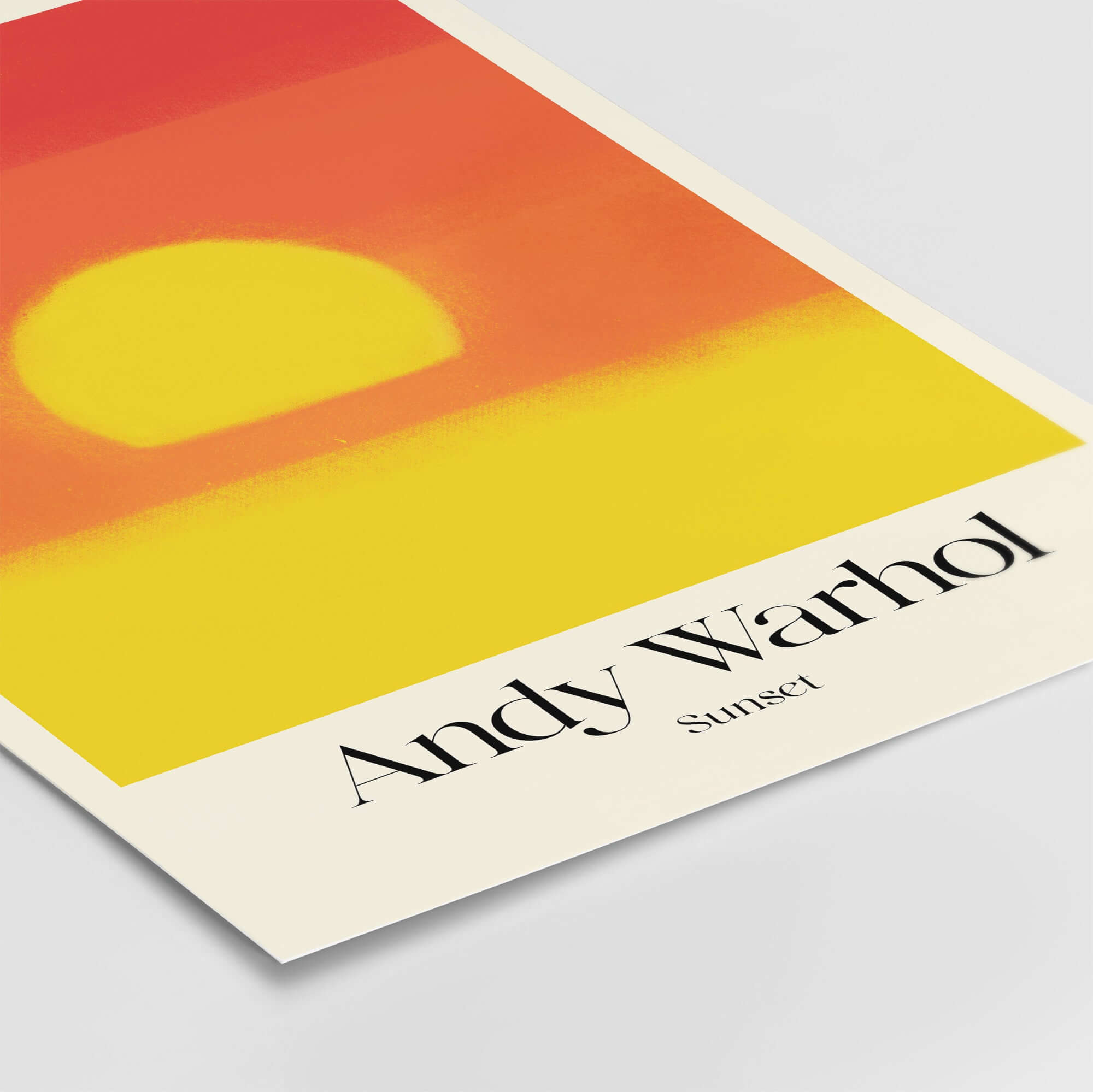 Andy Warhol Sunset Red Yellow Pop Art Abstract Print Modern Landscape Poster showcasing a vibrant sunset in bold colors.