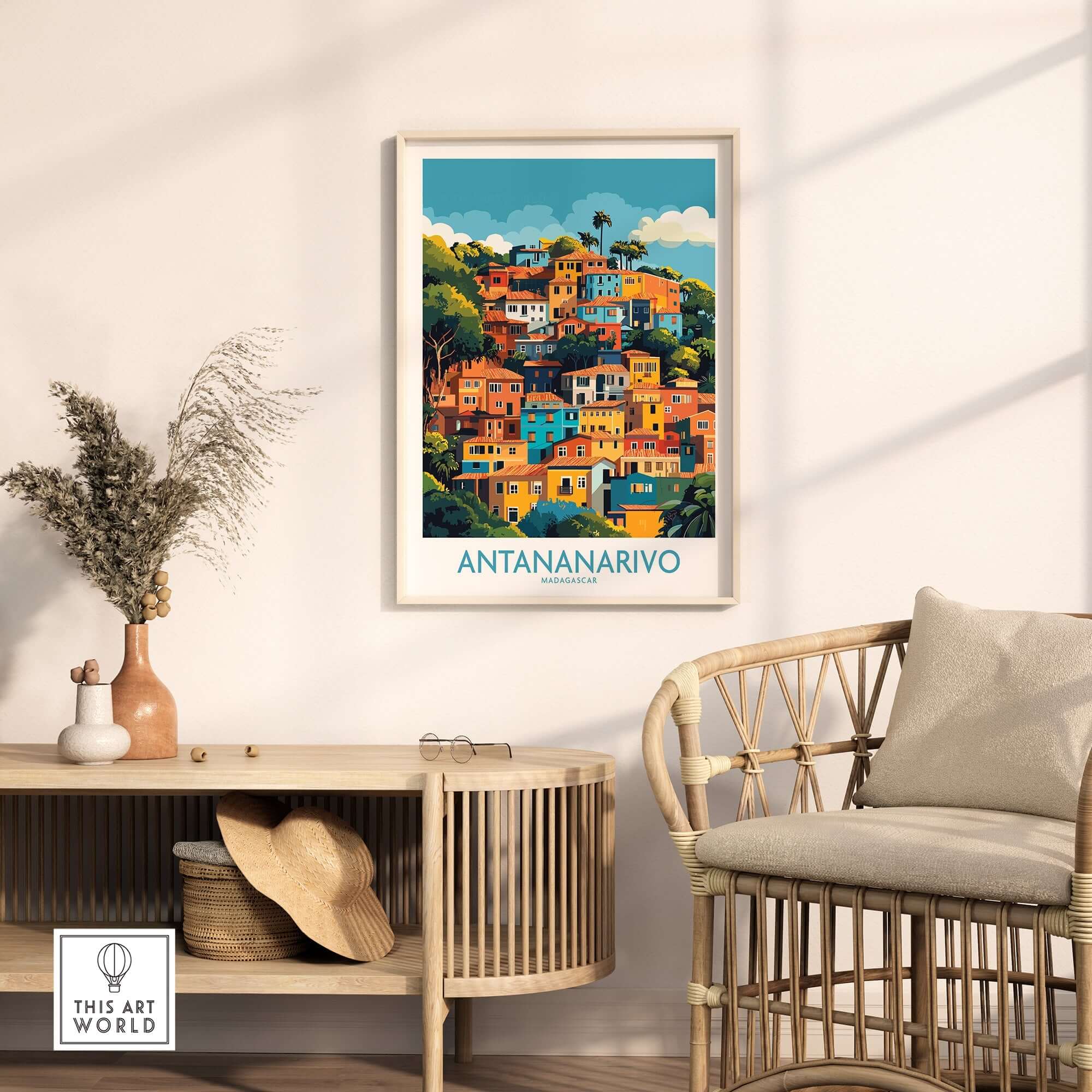 Antananarivo Madagascar Wall Art Print in a stylish interior setting with a modern design and warm colors.