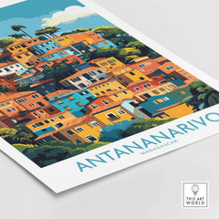 Antananarivo Madagascar Wall Art Print showcasing colorful houses and vibrant streets in a stunning design.
