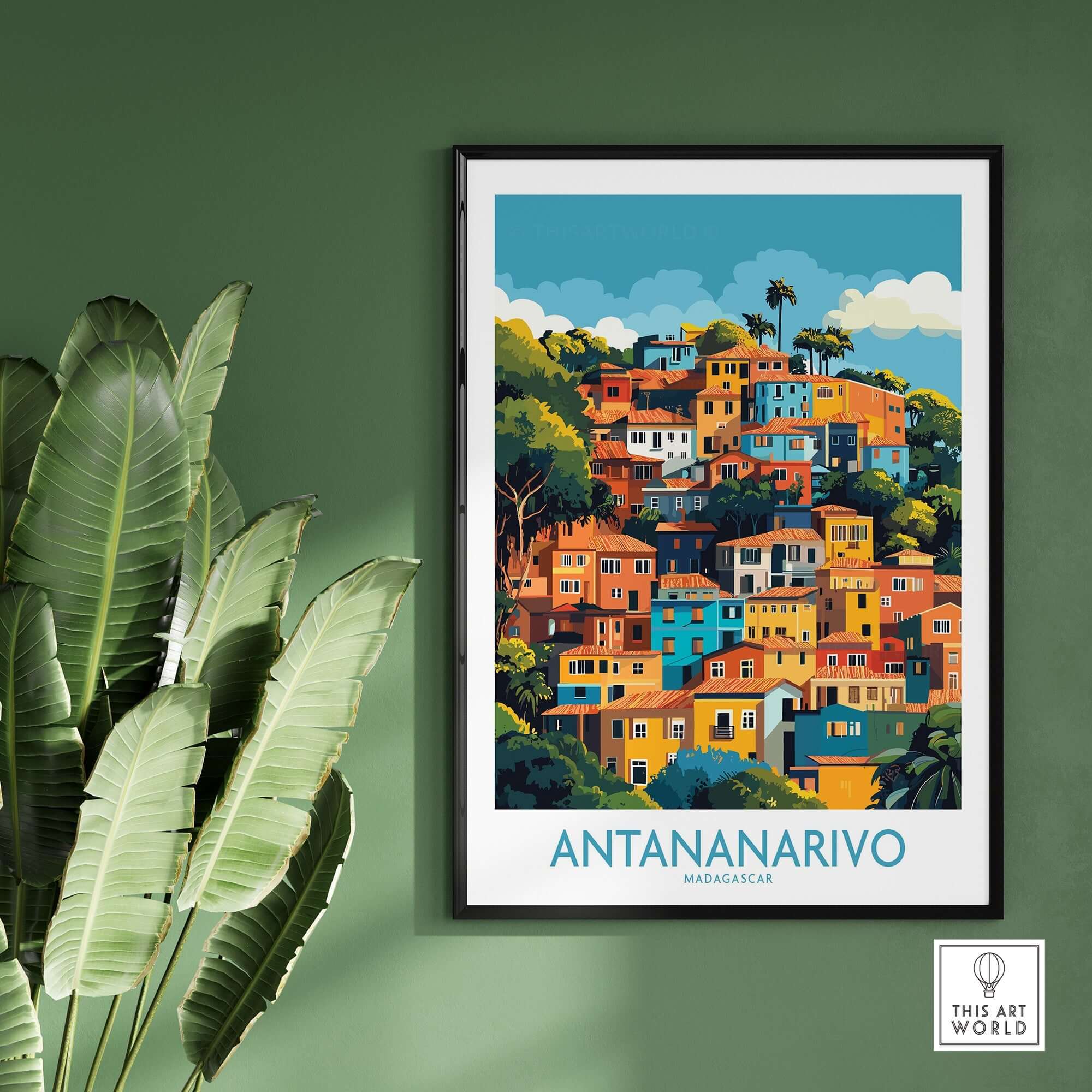 Antananarivo Madagascar Wall Art Print featuring vibrant colors of the cityscape.