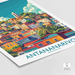 Antananarivo Travel Poster showcasing vibrant city colors and architecture of Madagascar.