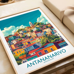 Antananarivo Travel Poster showcasing vibrant cityscape and colorful buildings in Madagascar