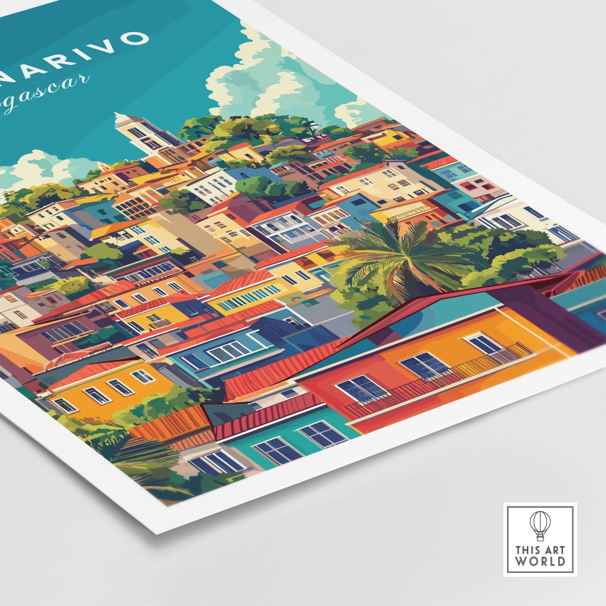 Antananarivo Travel Print showcasing colorful architecture and vibrant culture of Madagascar.
