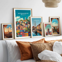 Antananarivo Travel Print displayed in a stylish home decor setting with other travel prints.
