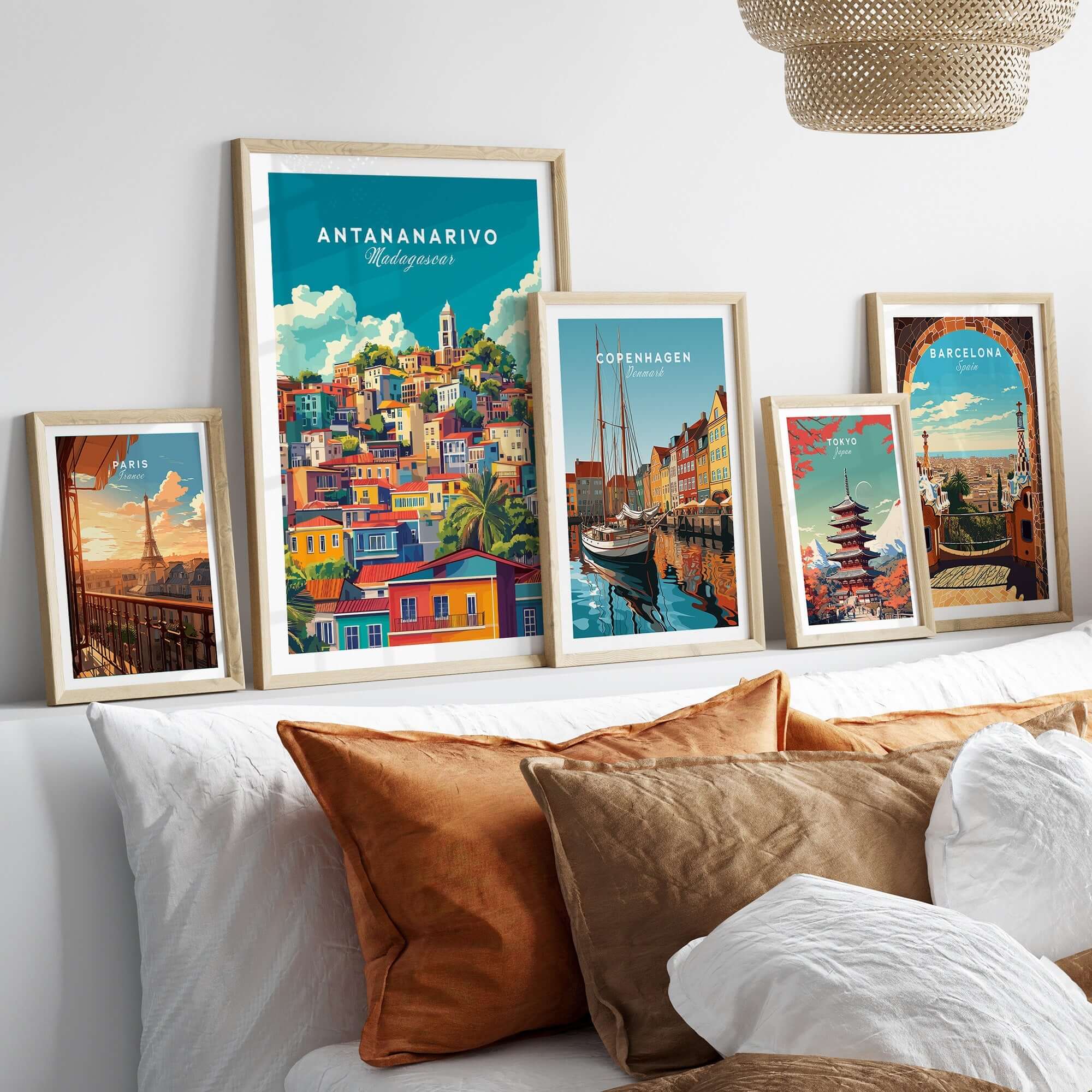 Antananarivo Travel Print displayed in a stylish home decor setting with other travel prints.