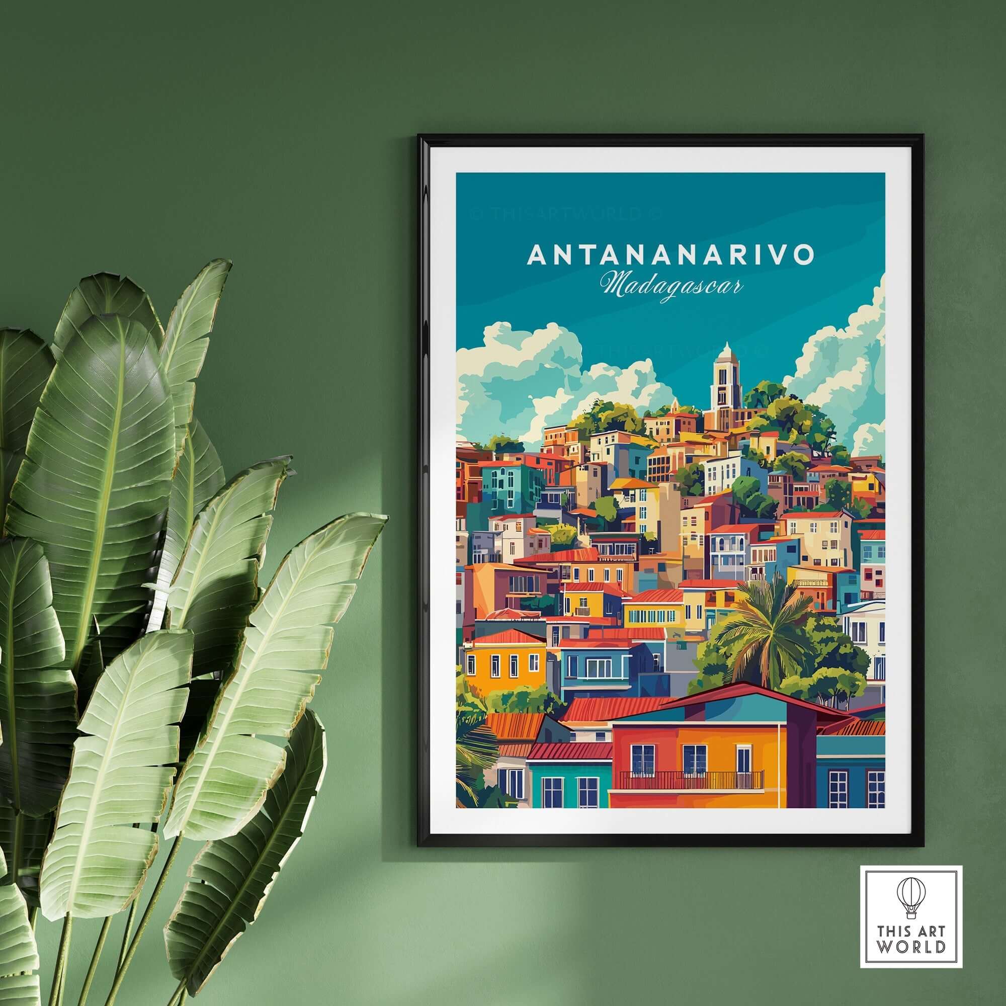 Antananarivo Travel Print showcasing the vibrant city landscape of Antananarivo, Madagascar, perfect for home decor.