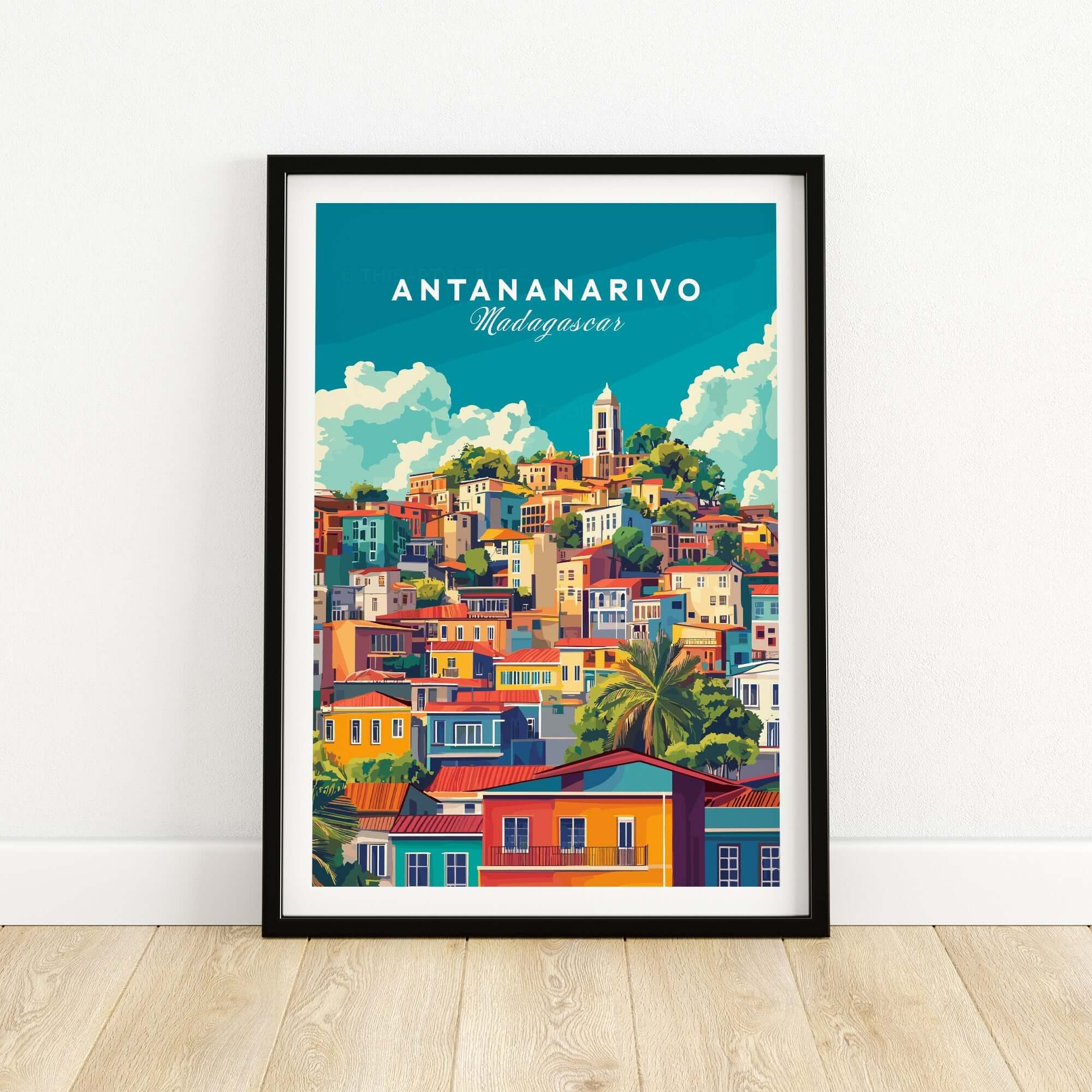Antananarivo Travel Print showcasing the colorful architecture of Antananarivo, Madagascar.