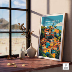 Antananarivo Wall Art displayed in a bright room, showcasing the colorful landscape of Madagascar.