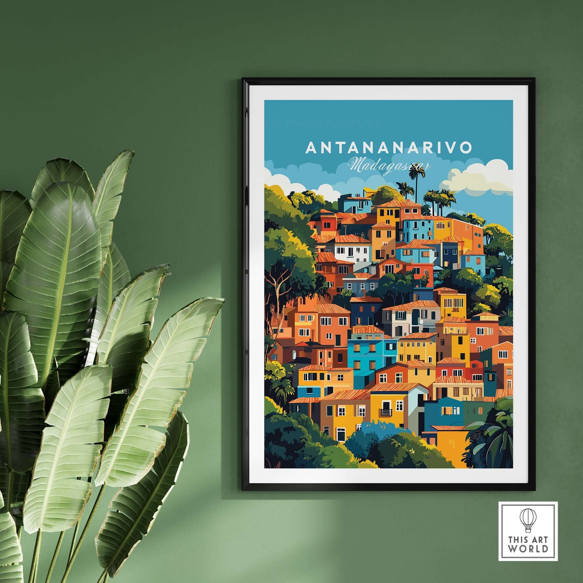 Antananarivo Wall Art showcasing the vibrant culture and landscape of Madagascar in a stunning travel poster.