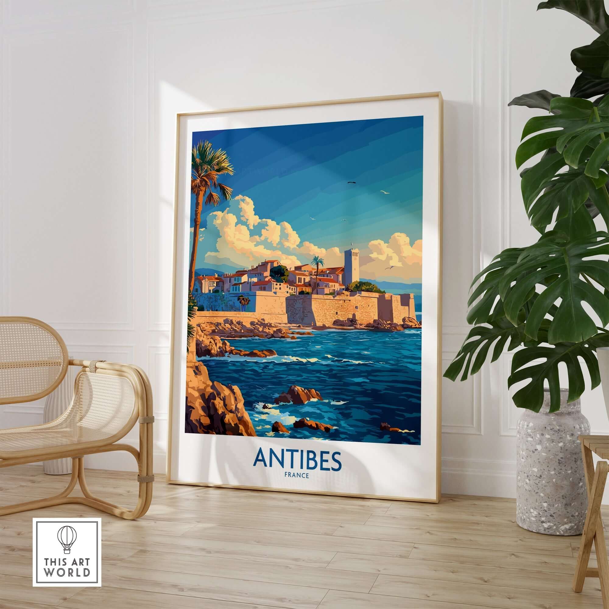 Antibes Art Print showcasing a vibrant coastal scene, enhancing any room's atmosphere with French elegance.