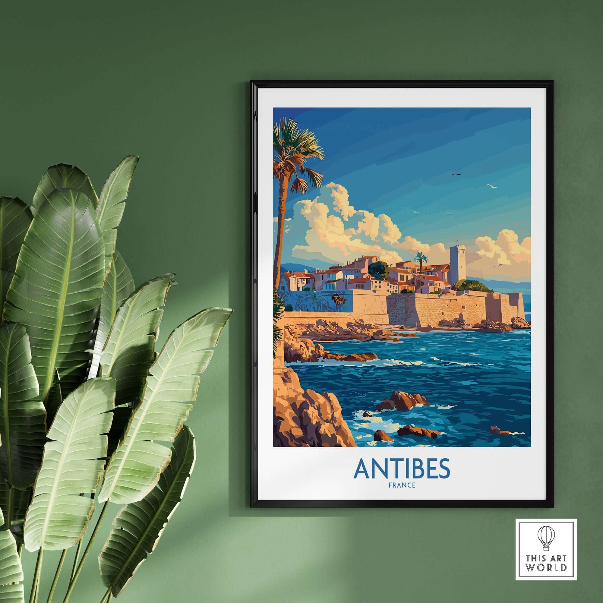 Antibes Art Print featuring a picturesque coastal scene of Antibes, France, enhancing any home decor.
