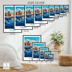 Antibes Poster France size guide showcasing various frame sizes for the Antibes poster.