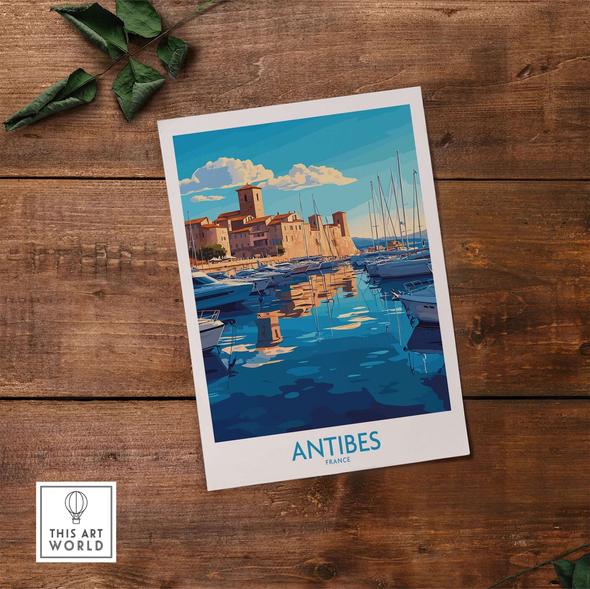 Antibes Poster France showcasing the vibrant coastal views and charming architecture of Antibes, France.