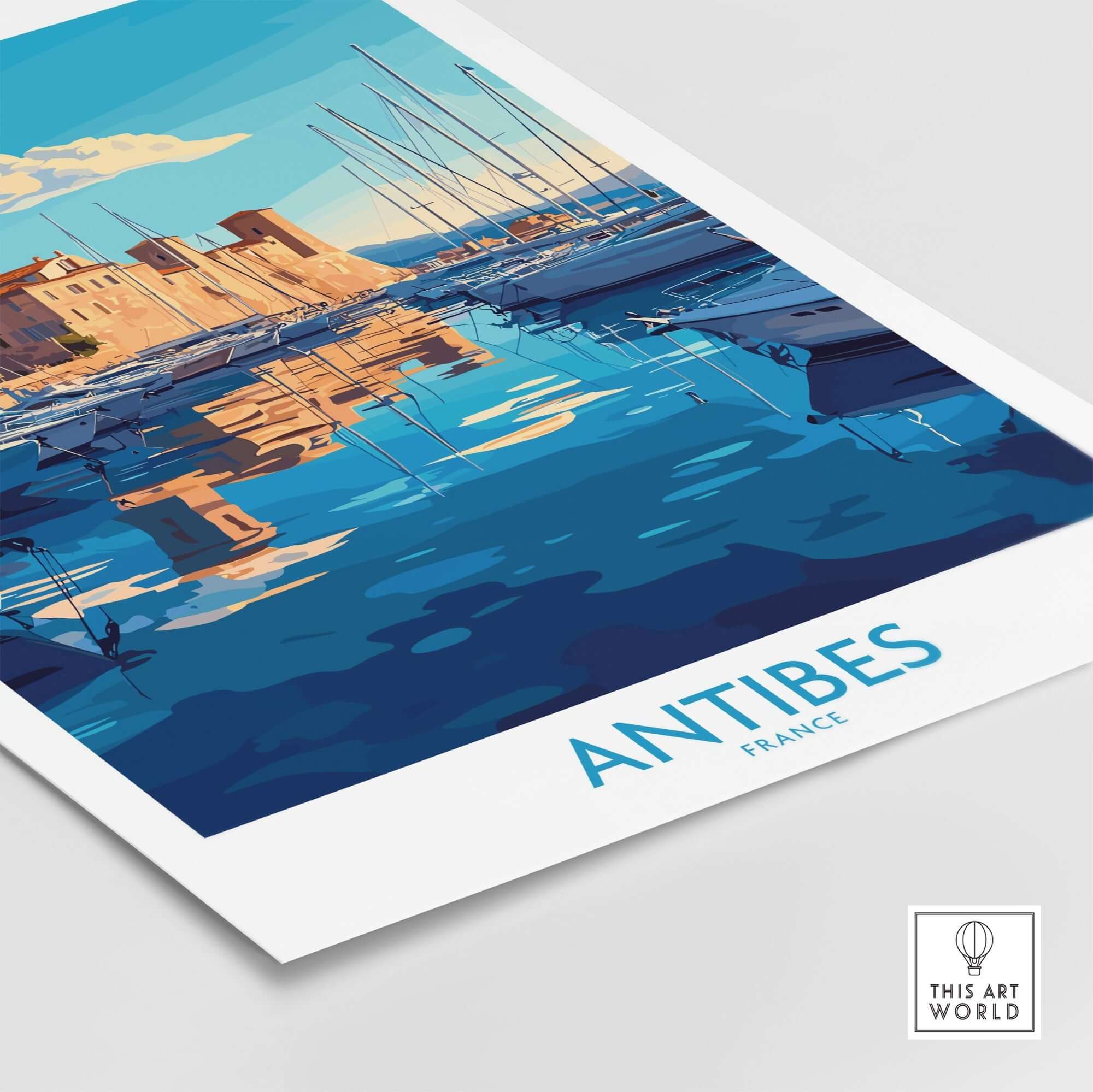 Antibes Poster France featuring vibrant coastal views and charming architecture of Antibes, France.