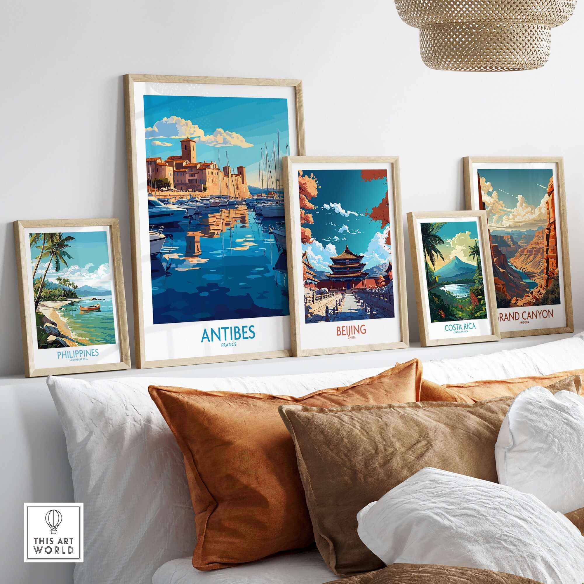 Antibes Poster France showcased among travel posters, bringing vibrant coastal charm to home decor.