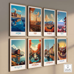 Antibes Poster France displayed alongside other city posters including Paris, Florence, Tokyo, and more.