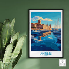 Antibes Poster France showcasing the picturesque coastal views and vibrant colors of Antibes, France.