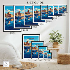 Size guide for Antibes Print France showcasing various frame sizes of the stunning print.