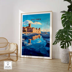 Antibes Print France showcased in an elegant interior, capturing the beauty of Antibes with boats and a charming waterfront.