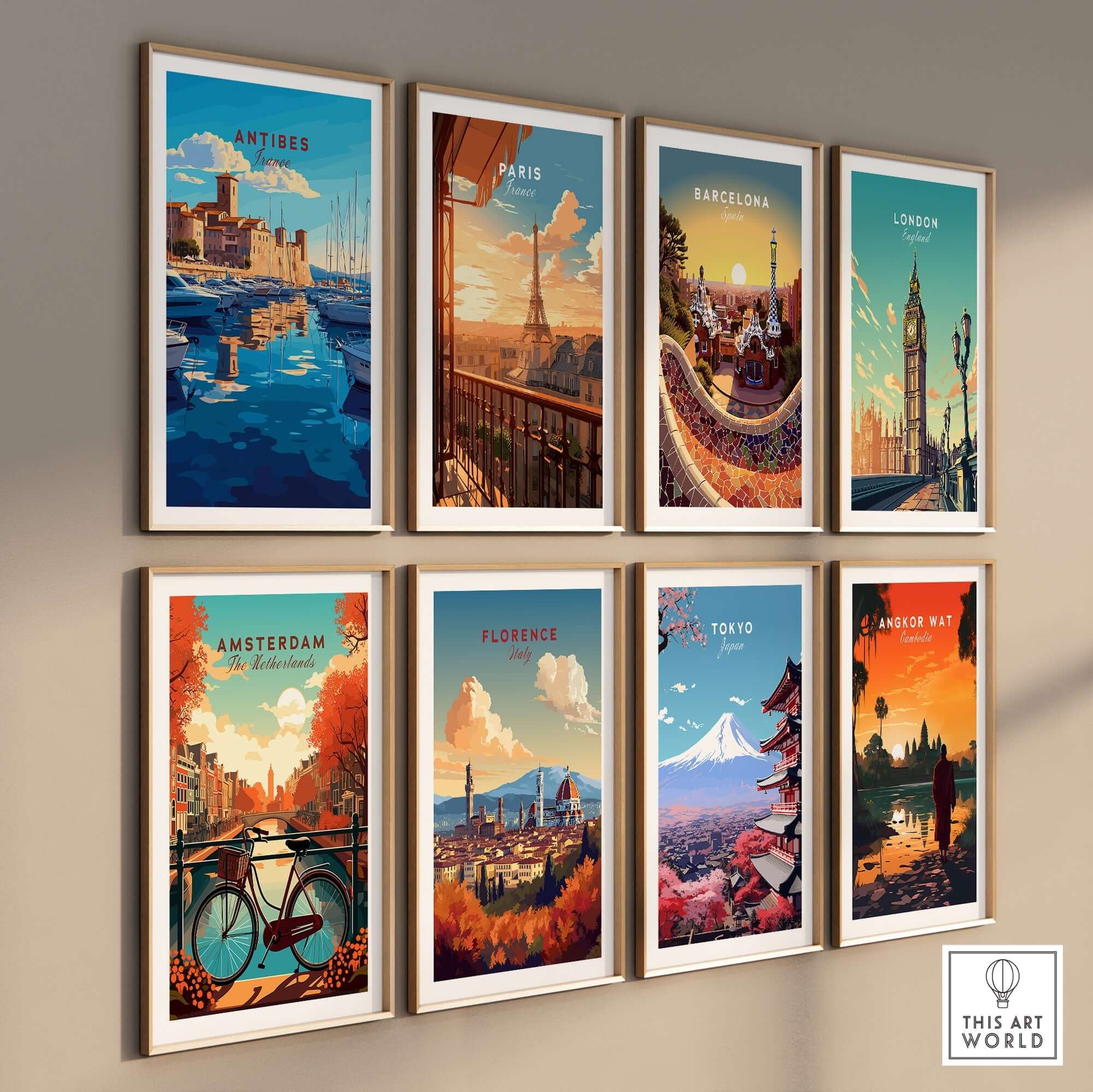 Antibes Print France showcased among other iconic city prints on a wall display.