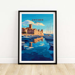 Antibes Print France featuring a mesmerizing view of the charming city of Antibes with boats in the harbor.