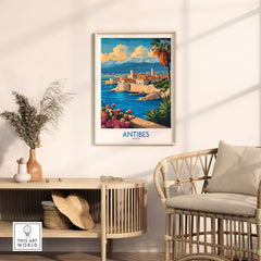 Antibes Travel Poster showcasing the French Riviera with vibrant colors and stunning imagery in elegant decor.