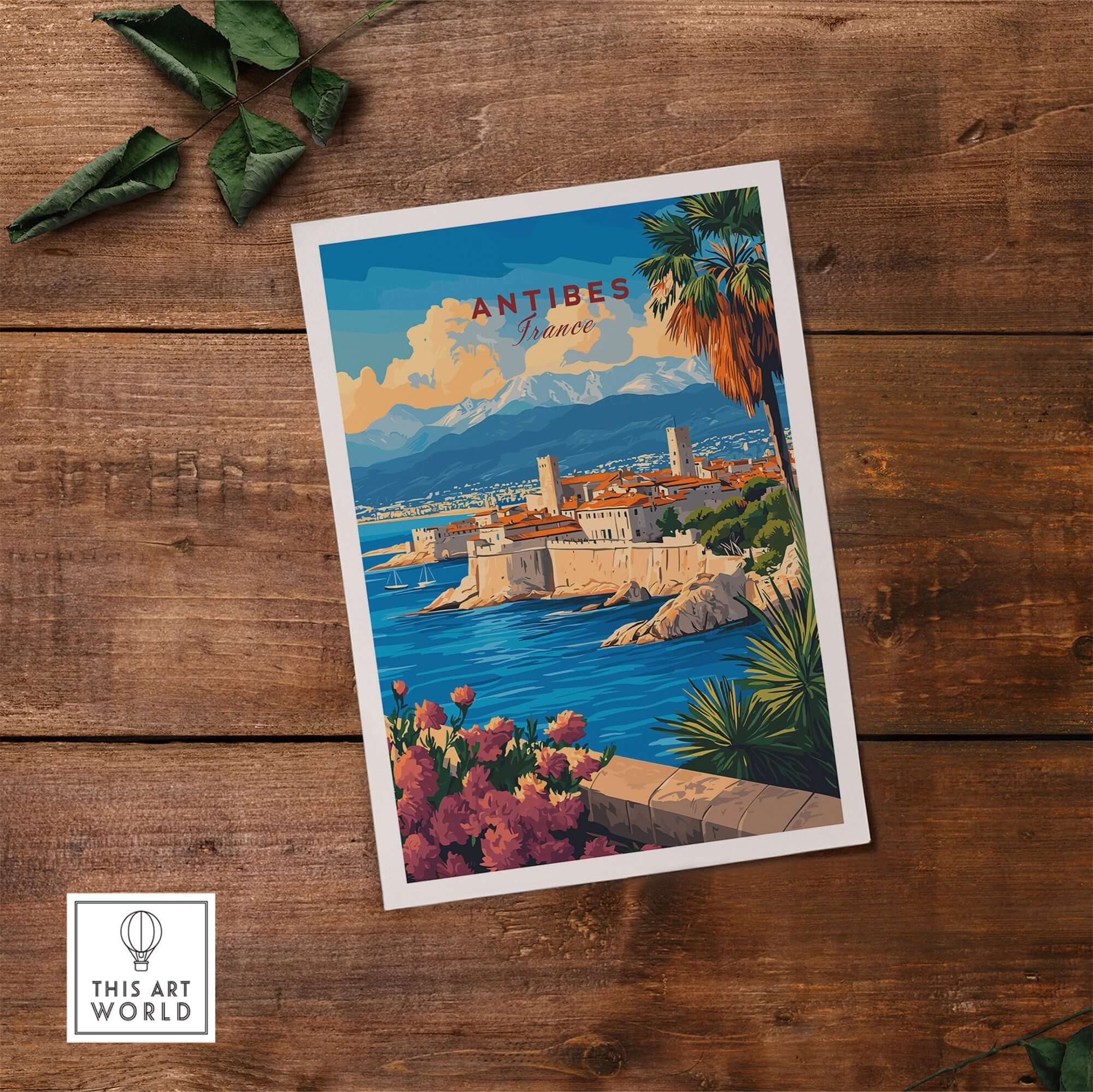 Antibes Travel Print showcasing the stunning beauty of Antibes, France with vibrant colors and coastal scenery.