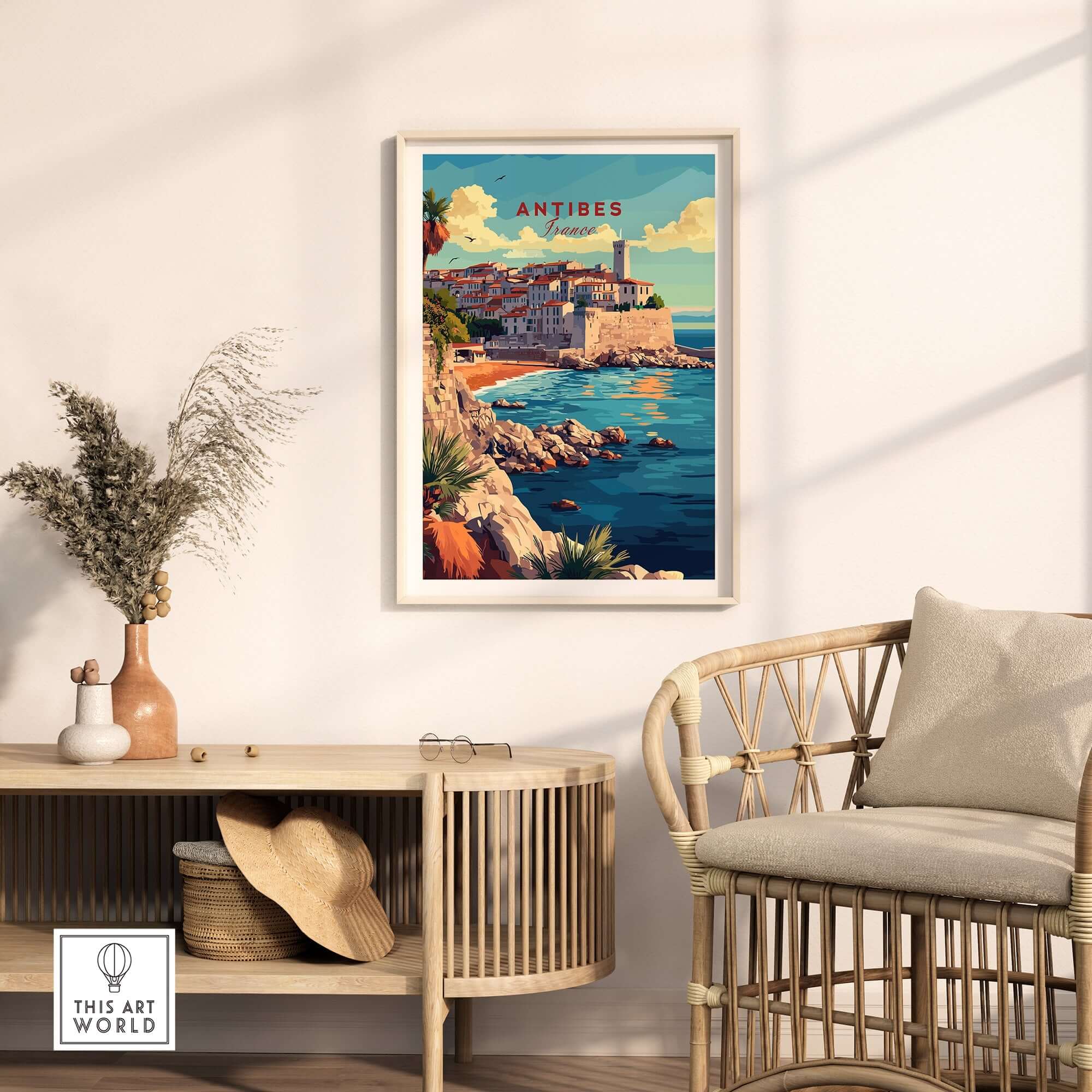Antibes Wall Art in a stylish interior showcasing coastal beauty and vibrant colors of the Mediterranean.