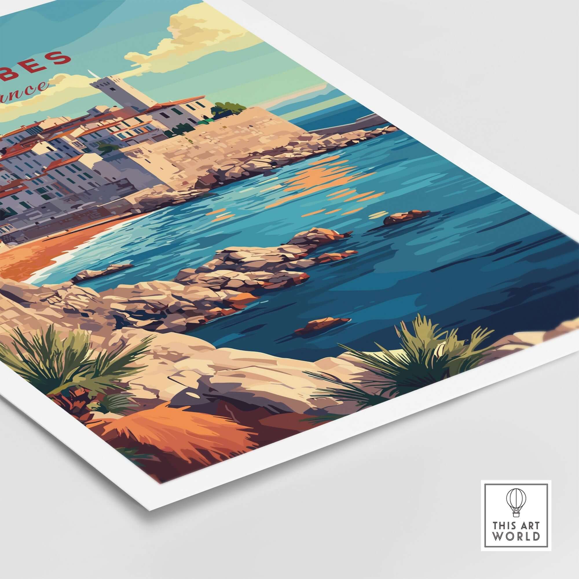Antibes Wall Art showcasing the vibrant coastal town of Antibes with beautiful blue waters and charming architecture.