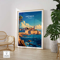 Antibes Wall Art Poster showcasing the French Riviera, adding elegance to any room with a stunning view of Antibes, France.