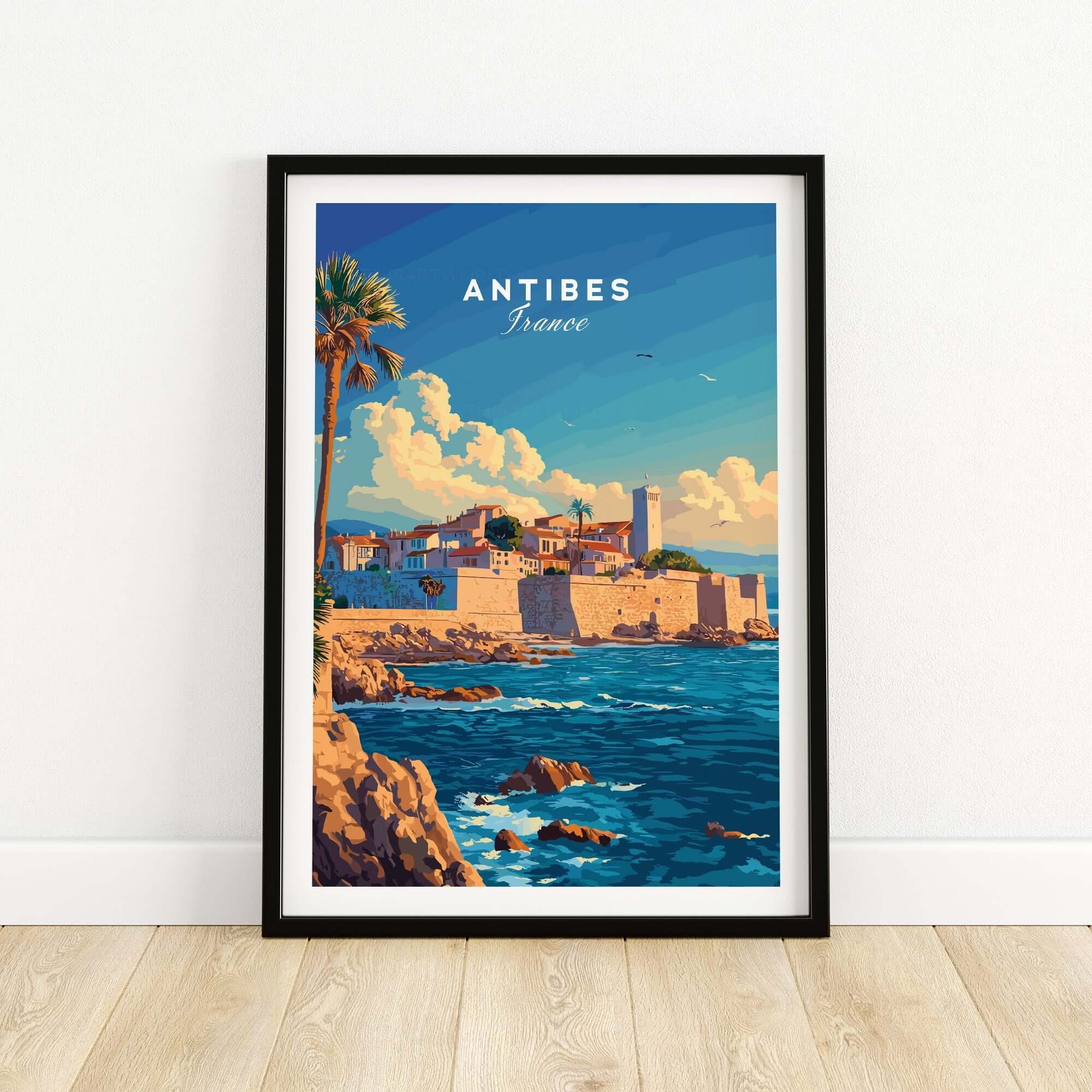 Antibes Wall Art Poster featuring the coastal scenery of Antibes, France, with vibrant colors and stunning views.