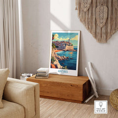 Antibes Wall Art Print displayed in a stylish interior setting, showcasing the beauty of Antibes, France.