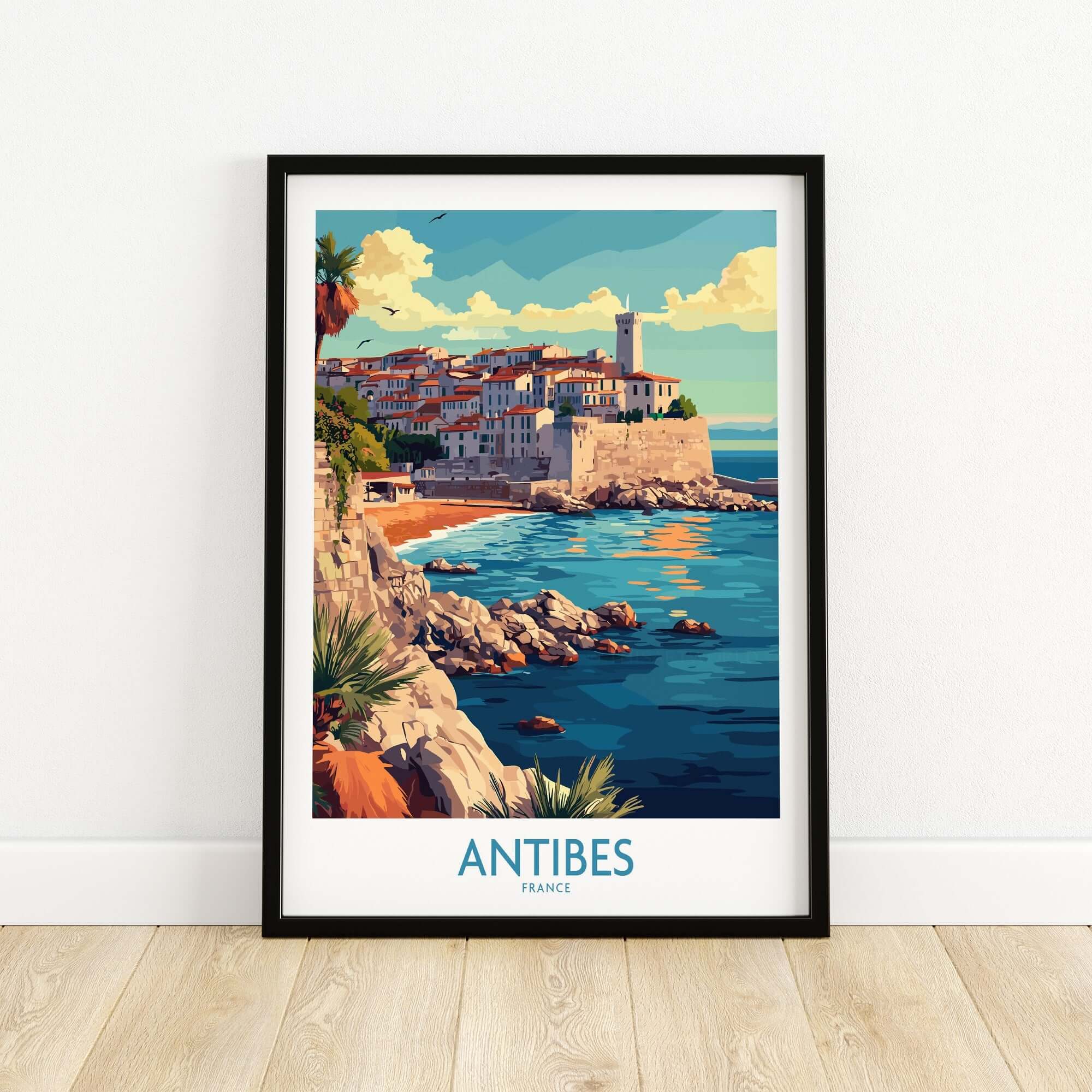 Antibes Wall Art Print featuring a picturesque coastal view of Antibes, France, ideal for home decor.