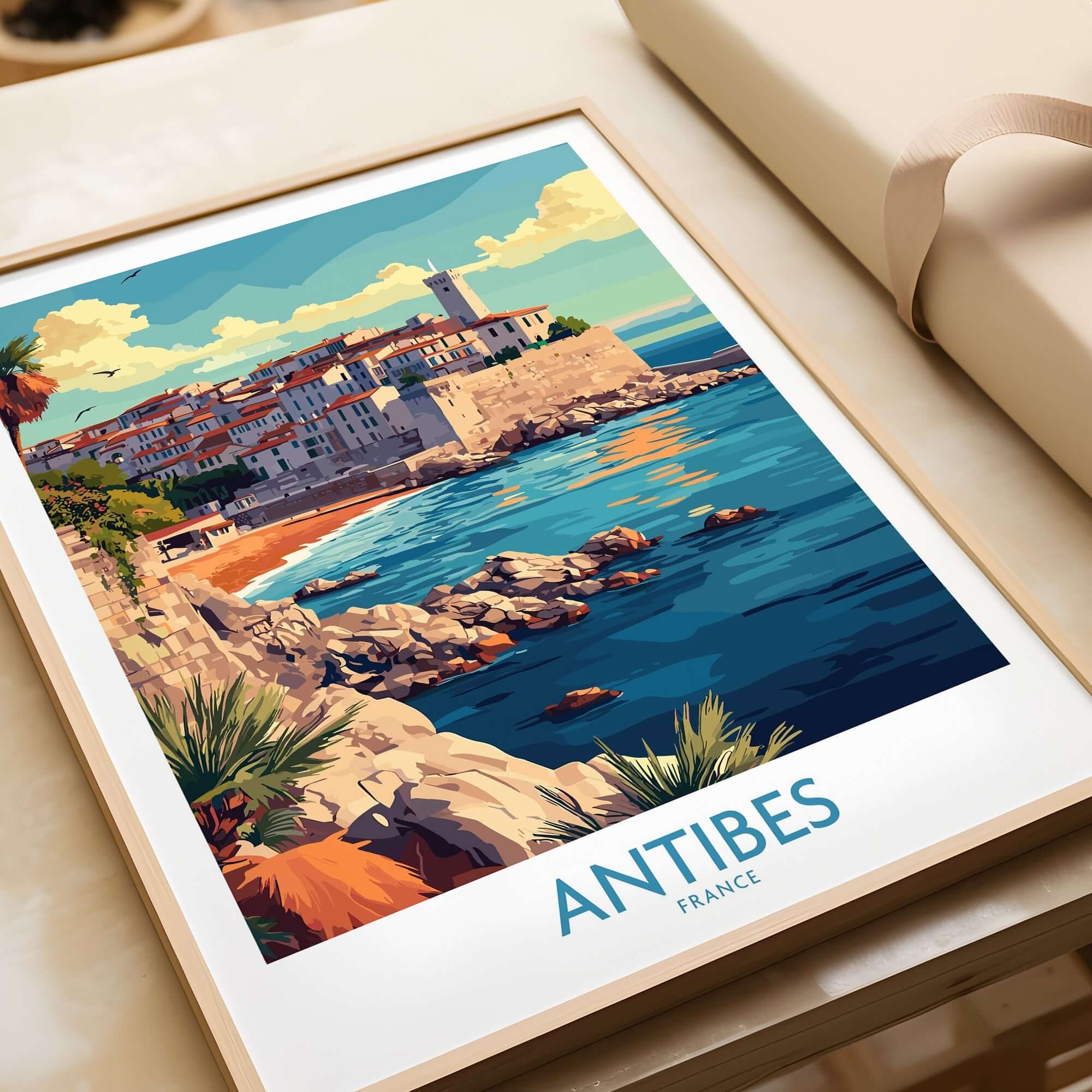 Antibes Wall Art Print showcasing the coastal beauty of Antibes, France, in vibrant colors and elegant design.