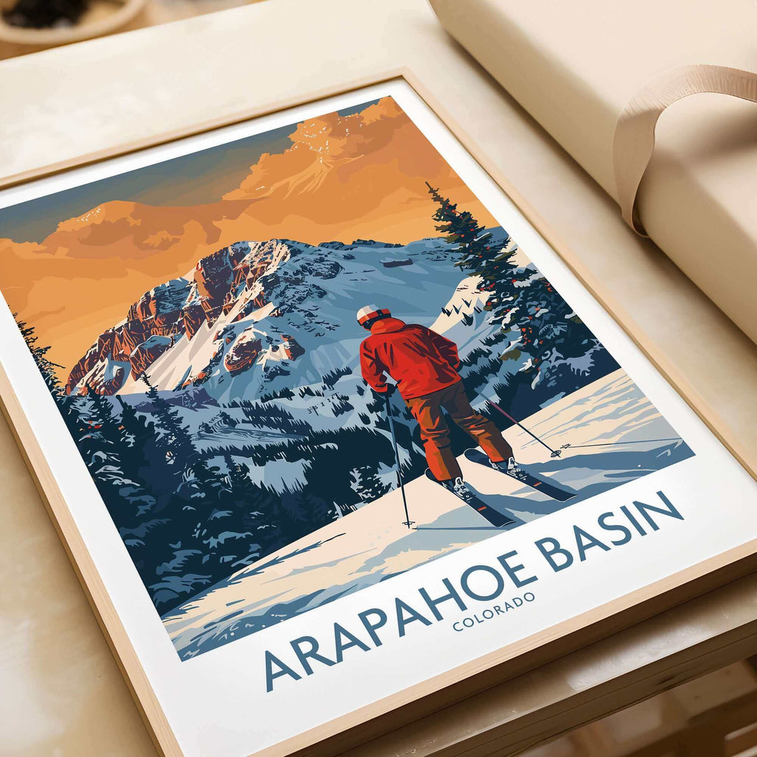 Arapahoe Basin ski print showcasing a skier in scenic Colorado mountains, perfect for ski enthusiasts.