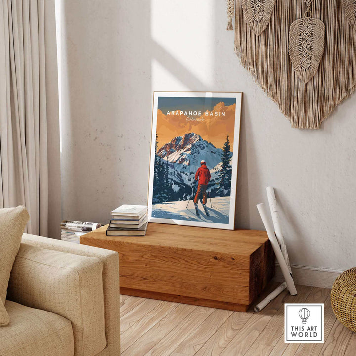 Arapahoe Basin travel poster showcasing stunning ski slopes in Colorado, perfect for home decor and ski enthusiasts.