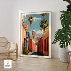 Arequipa Peru Print featuring vibrant architecture and palm trees, a stunning addition to your home decor.